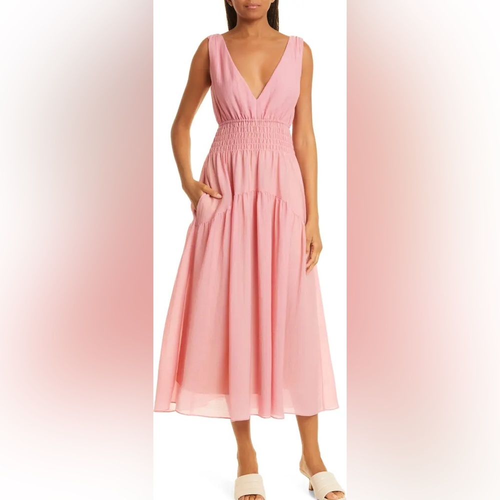 Vince Smocked V-Neck Dress